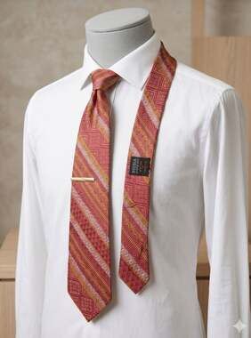 Rhodia Vintage Geometric Pattern Acetate Necktie Red Gold